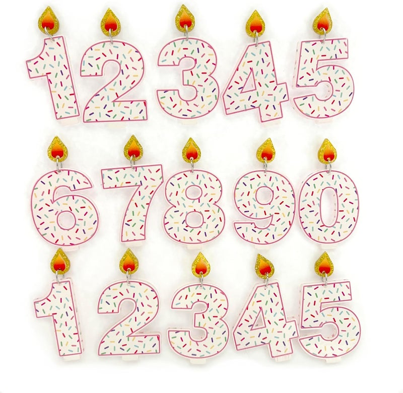 UBUN2 Store Set of 15 Birthday Candle Earrings - 15 Single Stud Earrings with Numbers 0-9 & Extra 1-5, Pink Outline, Sprinkles, Glitter Flame - Image 1